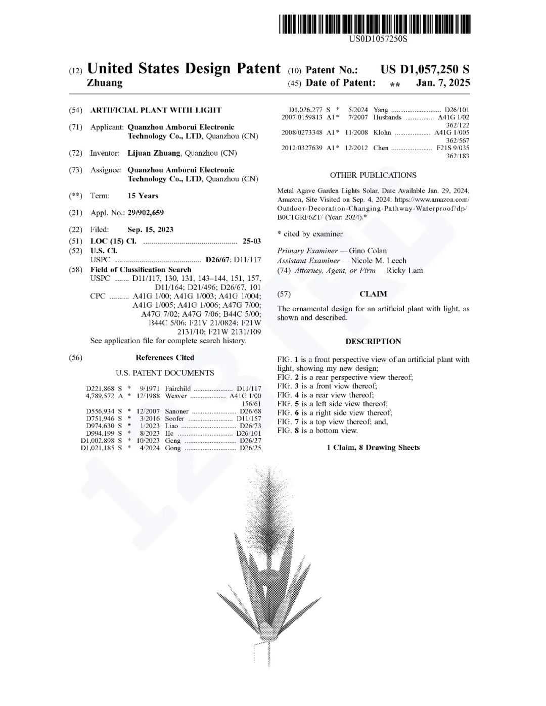 人造龙舌兰植物获外观专利；腾讯版权案胜诉，获6.16亿人民币赔偿！